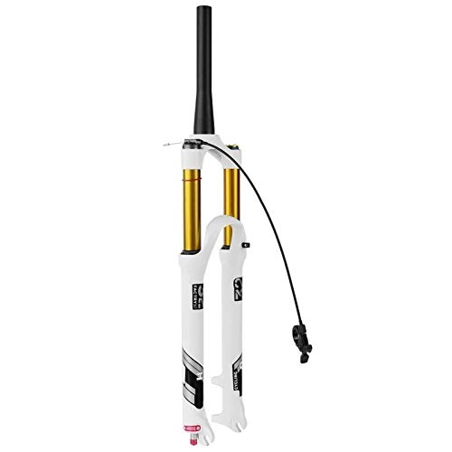 Fourches VTT : Mountain Bike 140mm Travel Suspension Fork MTB 26 / 27.5 / 29 inch, Alliage léger 1-1 / 8"Air Forks 9mm QR (Color: White - Tapered Remote Lock, Size: 26")