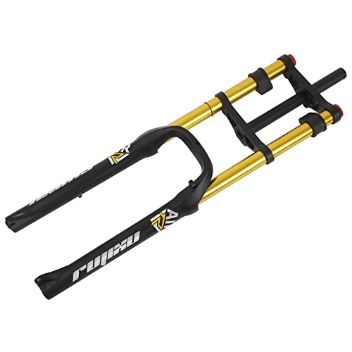 Fourches VTT : QHIYRZE 26" Fat Fourche Air Fourche pour Vélo 1-1 / 8 Tube Droit Double Contrôle D'épaule VTT Fourche De Suspension Voyage 140mm QR 9mm Frein Disque Fit 4.0" Gros Pneu XC / AM (Color : Gold)