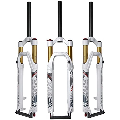 Fourches VTT : QIANGU Fourche Suspendue à Air Vélo de Montagne 26 27, 5 29 Pouces Suspension Fork VTT Rebond Ajuster Tube Droit Voyage 100mm QR 9mm Frein À Disque Ultraléger Alliage d'aluminium Fourche