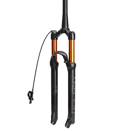 Fourches VTT : QIANGU VTT Vélo Air Fork Supension Réglage Rebond 26 / 27, 5 / 29er Serrure Droite fuselé Fork Mountain for Accessoires Vélo Frein à Disque (Color : Gold, Size : 29er Tapered Line)