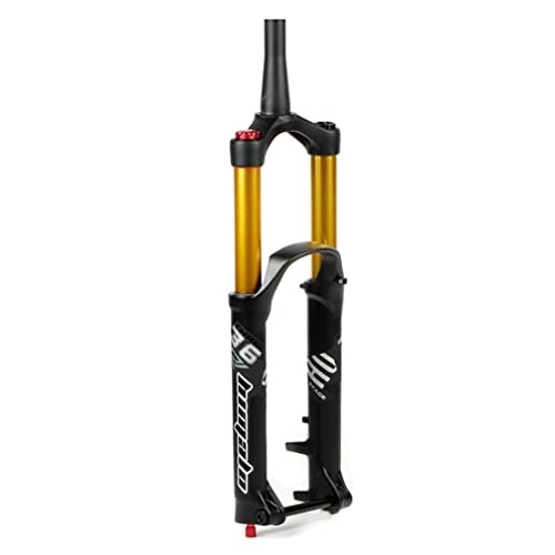 Fourches VTT : Samnuerly Fourche VTT 26 / 27, 5 / 29 Pouces Suspension Pneumatique 160mm Amortissement Ajuster Frein à Disque Fourche Avant Axe Traversant 1-1 / 2 Verrouillage Manuel Conique (Color : Gold, Size : 26inch)