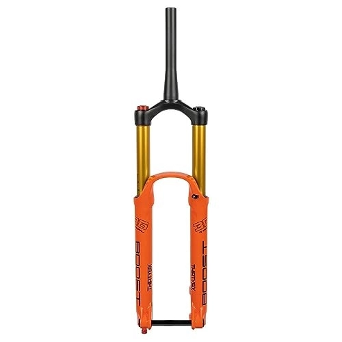 Fourches VTT : Samnuerly Fourche à Suspension VTT 27, 5 29 DH Fourche pneumatique VTT Débattement 180 mm Rebond réglable Verrouillage Manuel 1-1 / 2'' Fourche Conique Boost 15 x 110 mm Axe traversant (Color : Orange,