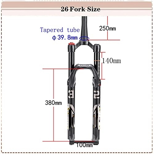 Fourches VTT : SMANNI Fourches à Suspension pneumatique de vélo en Alliage d'aluminium 26 / 27. 5 / 29 Fourche Avant de vélo Fourche VTT avec 15mm à Travers l' Accessoires de vélo (Color : Tapered-26)