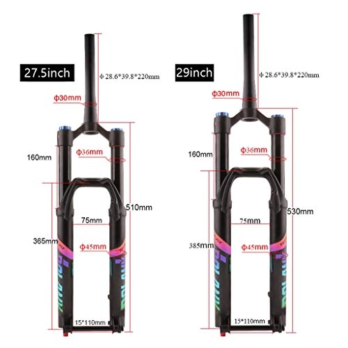 Fourches VTT : Suspension Fork VTT Fourche Avant 26 27, 5 29 Pouces En Alliage D'aluminium Ultra-léger Épaule Contrôle VTT Suspension Amortisseur Pression Fourches Vélo Rebond Régler Tube Droit: 100mm Ultraléger Gas