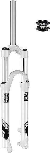 Fourches VTT : WWFAN Fourche à Suspension de vélo 26 / 27.5 / 29 Pouces Tube Droit, Frein à Disque 9mm QR Ressort mécanique VTT Fourche Avant Blanc (Color : Manual Lockout, Size : 29 inch)