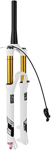 Fourches VTT : XLYYHZ Mountain Bike 140mm Travel Suspension Fork MTB 26 / 27.5 / 29 inch, Lightweight Alloy 1-1 / 8"Air Forks 9mm QR (Color: White - Tapered Remote Lock, Size: 26")