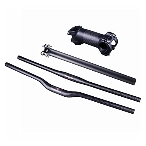 Guidon VTT : ZZHH Matte 3K Carbon Fibre Mountain Guidon de Vélo Ensembles de Guidon Plat ou de montée + Tige + Post de siège pour Les pièces de vélo MTB (Color : Flat Handlebar Set)