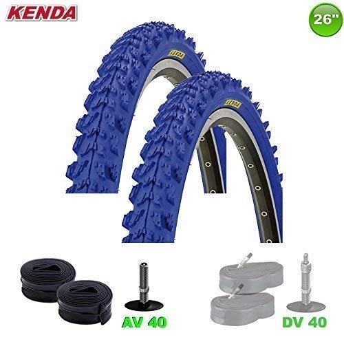 Pneus VTT : 2 x Kenda MTB pneus vélo plafond + 2 tuyaux auto 26 x 1.95 - 50-559 (Bleu)