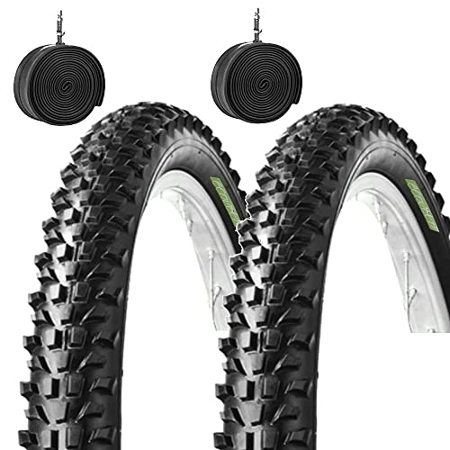 Pneus VTT : Ecovelò 2 pneus VTT 26 x 2, 10 (54-559) + Chambres Adulte Unisexe, Nero, 26 X 2.10