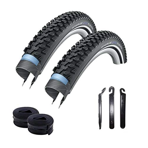 Pneus VTT : maxxi4you Lot de 2 x Schwalbe Marathon Plus MTB inPlateforme Reflex 54-622 + 2 tuyaux DV19 + 3 démonte-pneus