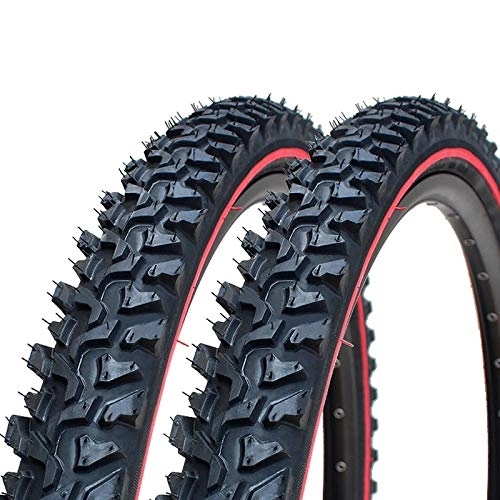 Pneus VTT : RANRANHOME Montagne Vélo Protection des pneus Tout-Terrain Remplacement Anti Crevaison VTT pneus, antidérapants résistant à l'usure des pneus Grand Pattern Tubeless (2Pack), Rouge, 24x1.95