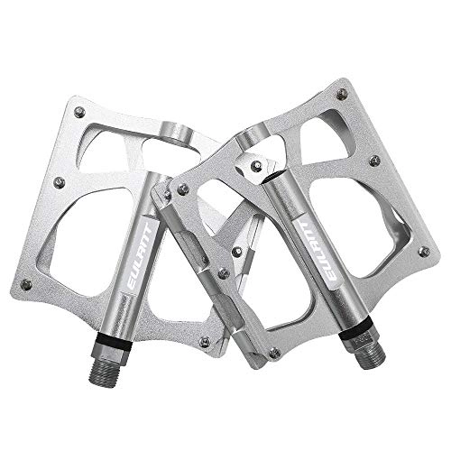 Pédales VTT : EULANT Large Pédales Plates, Pédale Vélo VTT BMX, 3 Pièces Roulements Étanches CNC Aluminium Pédale 9 / 16", avec Ongles Anti-dérapants, Argent