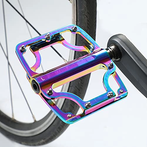 Pédales VTT : GYMNASTIKA Bicycle Flat Pedals, 1 Pair Bike Pedals Large Force Antiskid Multicolor Cool Colorful 3 Bearing Cycling Pedal for Mountain Road Bicycle Éblouissant