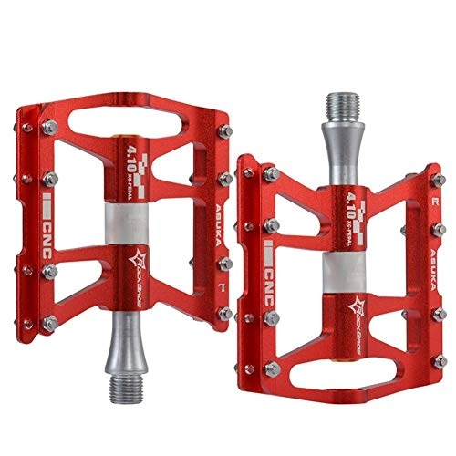 Pédales VTT : HNZZ Pédale de vélo VTT Vélo Pédales Vélo Ultraléger en Alliage D'aluminium 4 Roulements VTT Pédales Vélo Pédales Plates (Color : Red)