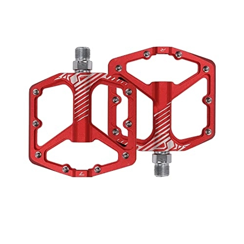 Pédales VTT : HSXMY Pédales De Vélo De Route / Montagne, Pédales Solides en Aluminium, Pédales avec Crampons, Broche 9 / 16", Roulements Scellés, Anti-Glissant, pour Vélos De Montagne, Rouge