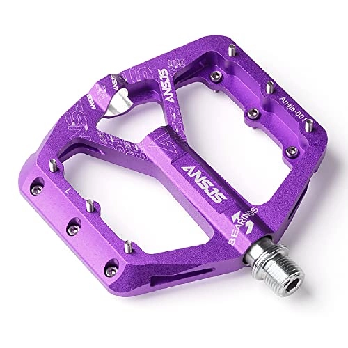 Pédales VTT : MDEAN Ansjs Pédales de vélo de montagne à 3 roulements à billes Pédales plates de vélo 1, 4 cm (avec 3 vis supplémentaires) Violet