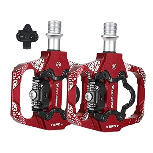 Pédales VTT : Perfeclan Pédales de vélo de Montagne VTT, d'aluminium avec Crampons 9 / 16′′ Plat à Double Fonction pour SPD Pedal Riding Bicycle Trekking Bikes, Rouge