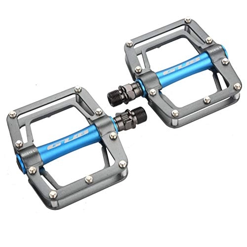 Pédales VTT : Pédale de vélo - GUB 1 Paire de pédales de Cyclisme Plates en Alliage d'aluminium pour Accessoire de VTT(Titane et Bleu)