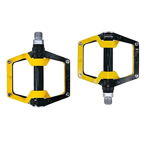 Pédales VTT : Pédales de vélo - Pédales de 1, 4 cm avec broches antidérapantes - Pédales de VTT ultra résistantes usinées CNC - Pédales hybrides pour vélo de route (jaune)