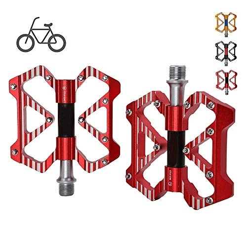 Pédales VTT : PéDales De VéLo, PéDales De VéLo De Montagne, PéDales De VéLo Composites 9 / 16 à 3 Roulements Surface AntidéRapante Haute RéSistance pour VéLos De Route BMX VTT VéLo Plat, 1 Paire, Red