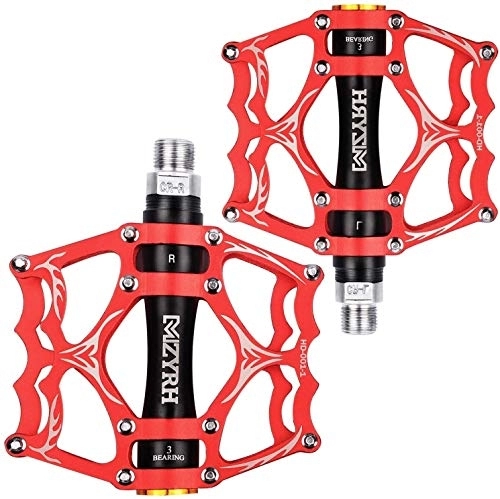Pédales VTT : SSB Pédales de vélo de montagne à 3 roulements composites 9 / 16 avec surface antidérapante haute résistance (couleur : rouge)