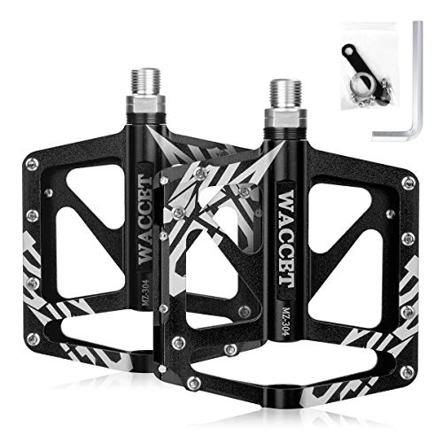 Pédales VTT : WACCET Pédales de Vélo Pédale Vélo 9 / 16" en Alliage Aluminium Plates Pédales VTT BMX Velo avec 3 Roulement Scellé, Anti-Glissant Route Cyclisme Pedales (Noir)