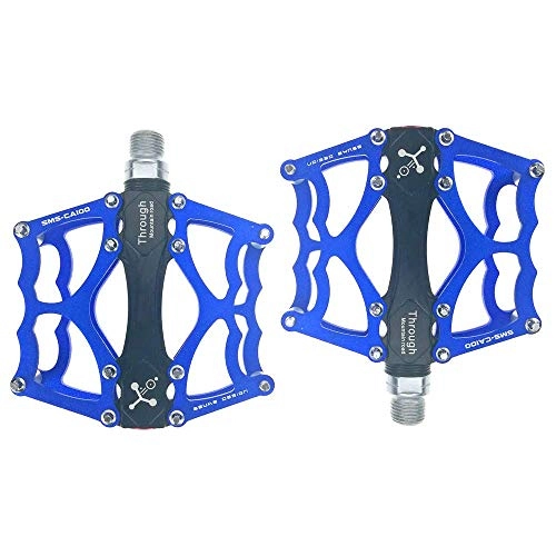 Pédales VTT : XYXZ Bicycle Platform Flat Pedal Bicycle Bearing Pedals Mountain Bike Pedals Aluminum Alloy Pedals, Blue
