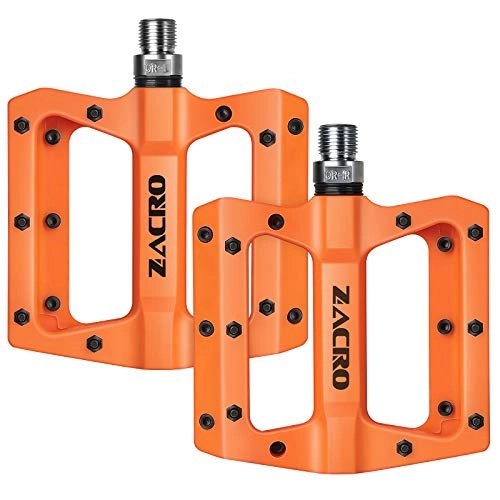 Pédales VTT : Zacro Pédales de vélo en nylon antidérapant durable Pédale VTT 9 / 16" axe en acier Cr-Mo Convient pour BMX, VTT et autres vélos Orange