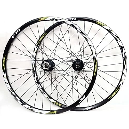 Roues VTT : 26 "27.5" 29" Cassette VTT 7-11 Vitesses Roue De Vélo De Montagne Avant Et Arrière Jante À Double Paroi Roue De Vélo Double Paroi En Alliage D'aluminium VTT Frein À Disque(Color:green, Size:26in)