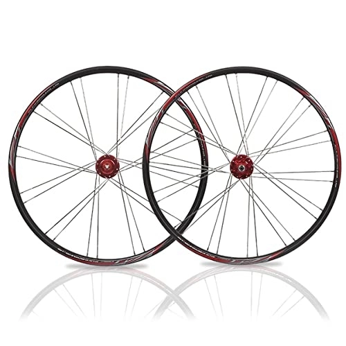 Roues VTT : 26 Pouces Ensemble De Roues pour Vélo De Montagne Blocage Rapide Frein À Disque Roues De VTT Double Couche Jantes Roulements Étanches Moyeux Adapté Aux 7-10 Vitesses (Color : Red, Size : 26 in)