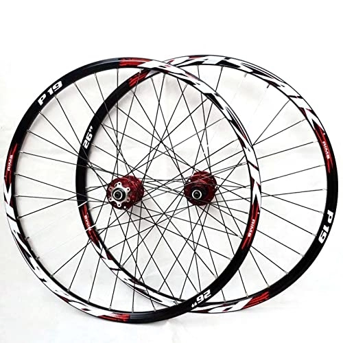 Roues VTT : BNDDUP 26"27.5" 29" Cassette VTT 7-11 Vitesses Roue De Vélo De Montagne Avant Et Arrière Jante À Double Paroi Roue De Vélo Double Paroi en Alliage D'aluminium VTT Frein À Disque(Color:Red, Size:26in)