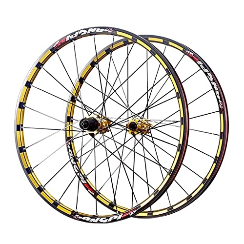 Roues VTT : BYCDD Roues de vélo de Montagne, libération Rapide Roues de vélo à vélos, FIT 7-11 Vitesse Cassette Vélo Wheelclette, Black Yellow_M930 26 inch