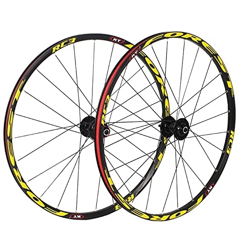 Roues VTT : BYCDD Roues à vélo de Montagne, libération Rapide Roues arrière Avant MTB Wheelset, FIT 7-11 Vitesse Cassette Bicyclette Bicyclet, Yellow_27.5 inch