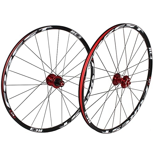 Roues VTT : BYCDD Vélo de Montagne WheelSet Ultra léger Double Mur VTT Rim Rouge à Disque Vélo Set 7-11 Vitesse Cassette, Black_26 inch