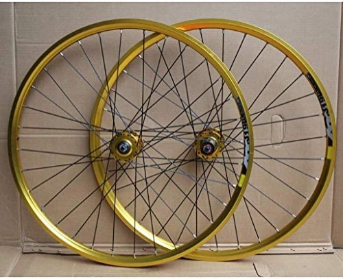 Roues VTT : BZLLW Roue de vélo, VTT Vélo Wheelset 24inch Double Couche Rim Disque / Jante Frein Roue de Bicyclette 8-10 Vitesse 32H, for Tous Mountain Bikes et vélos de Cross-Country (Color : Gold)