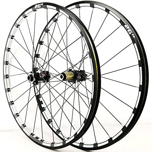 Roues VTT : Essieu De Baril Vélo Roues 26'' 27.5'' 29'', Jeu Roues Avant Arrière Pour Vélo Montagne Roue Frein À Disque Double Couche CNC 24 Trous Pour 7 8 9 10 11 12 Vitesse ( Color : Black hub , Size : 26inch )