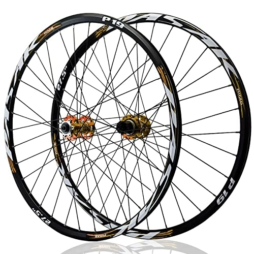 Roues VTT : Frein À Disque Roues De Vélo De Montagne 26'' 27.5" 29" Jante En Alliage Moyeu À Cassette Roulement Scellé Blocage Rapide Roues De Vélo VTT 32 Trous 8-12 Vitesses ( Color : Gold , Size : 27.5 in )