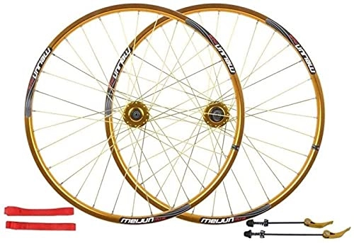 Roues VTT : HXJZJ Paire de Roues VTT 26 Pouces, Roues de Vélo en Alliage D'aluminium à Double Paroi Frein à Disque Roue de VTT à Dégagement Rapide Valve Américaine 7 / 8 / 9 / 10 Vitesses, Gold