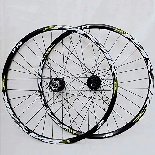 Roues VTT : HYLK 26 27.5paire de Roues de vélo 29pouces, Roues de vélo de Montagne VTT ultralégères, Jante en Alliage Double Couche à dégagement Rapide 7 8 9 10 11 Vitesses (moyeu Noir Logo Vert 26pouces)