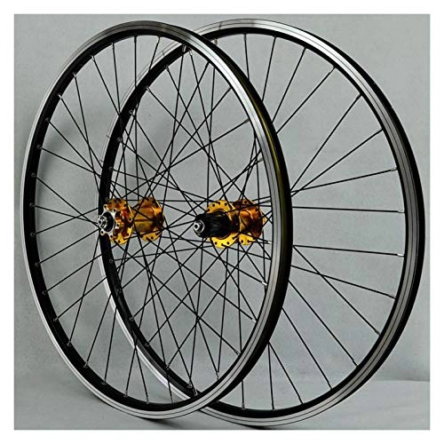 Roues VTT : LICHUXIN VTT Paire De Roues 26 Pouces, Paroi Double Alliage D'aluminium Libération Rapide Disque / V Frein Cyclisme Vélo Roues 32 Trous 7-11 Vitesse Cassette (Color : Yellow hub)