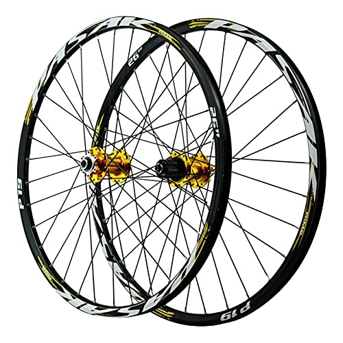 Roues VTT : MGRH 26"27.5" 29" Paire De Roues De Vélo De Montagne À Dégagement Rapide Double Paroi 32 Trous en Alliage D'aluminium VTT Vélo Jante Frein À Disque Roues De Vélo pour 7- yellow-27.5Inch