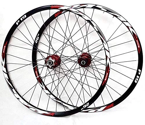 Roues VTT : NBVCX Accessoires de Vie Roue de vélo Pneus Rayons Jante Paire de Roues VTT 26 / 27, 5 / 29 Pouces Roue de vélo Rouge (Avant + arrière) Jante VTT à Double paroi en Alliage d'aluminium Frein à Disque à dég