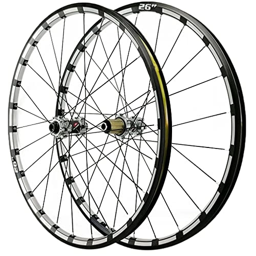 Roues VTT : OPARIA VTT Paire De Roues 26" 27, 5" 29" Axe Traversant Frein À Disque Vélo De Montagne Roues Alliage D'aluminium Jante 7 8 9 10 11 12 Vitesse Cassette Roue Libre 24 Trous 1750g (Color : Silver Hub,