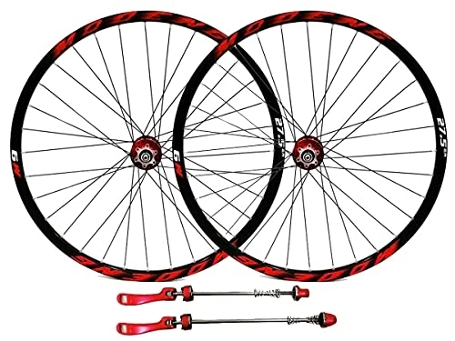 Roues VTT : Paire de roues de frein à disque de vélo de montagne 26" 27, 5" 29" Jante VTT 32H Roues de vélo QR Moyeu à dégagement rapide pour cassette 7 / 8 / 9 / 10 / 11 / 12 vitesses 2055g (Couleur : Rouge, Taille : 27, 5