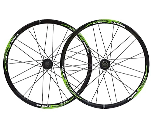 Roues VTT : Paire de roues de frein à disque de vélo de montagne 26" Roues de vélo à dégagement rapide Jante VTT Rayons plats Moyeu QR 24H pour cassette 7 / 8 / 9 / 10 vitesses 2330 g (Couleur : Green A, Taille : 26in