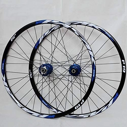 Roues VTT : Paire de roues de vélo 26 27, 5 29 pouces, roues de vélo de montagne VTT ultralégères, jante en alliage à double couche à dégagement rapide 7 8 9 10 Frein à disque à 11 vitesses (moyeu bleu logo bleu