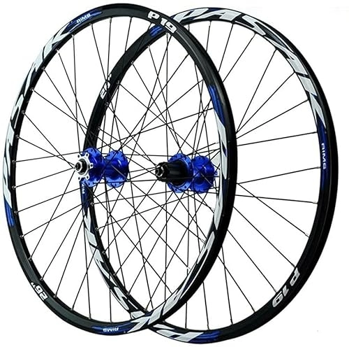 Roues VTT : Paire de Roues de vélo de Montagne 26 / 27, 5 / 29 Pouces, Jante en Alliage d'aluminium 32H, Frein à Disque, Roues de VTT QR, Roues Avant et arrière, 7 à 11 Vitesses, Cassette (Couleur : Bleu, Taille : 29