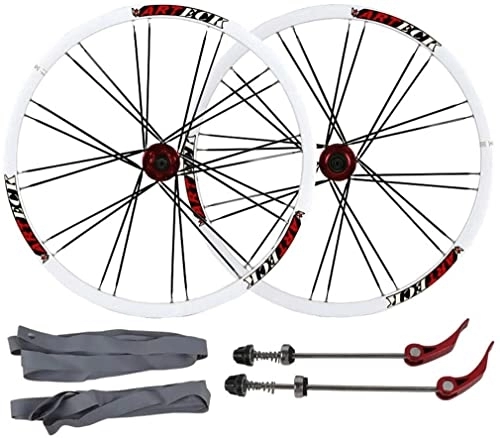 Roues VTT : Paire de Roues de vélo de Montagne, 26" Double paroi VTT vélo à dégagement Rapide roulement scellé 24 Trous Frein à Disque Jante de vélo 7 8 9 10 Vitesses Roue de Route