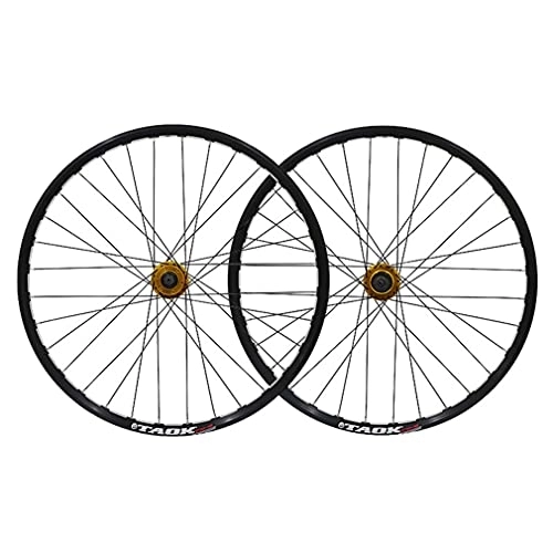 Roues VTT : Paire de roues de vélo de montagne 26" Jante VTT QR Frein à disque à dégagement rapide Roues de vélo Moyeu 32H pour cassette 7 / 8 / 9 / 10 vitesses 2156g (Couleur : Or, Taille : 26 pouces) (Or 26 pouces)