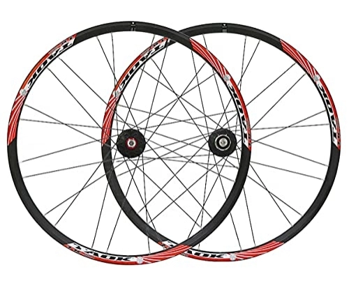 Roues VTT : Paire de Roues de vélo de Montagne Frein à Disque Roues à dégagement Rapide VTT 26" Jante de vélo Moyeu QR 24H pour Cassette 7 / 8 / 9 / 10 Vitesses 2130g (Color : Red, Size : 26'')